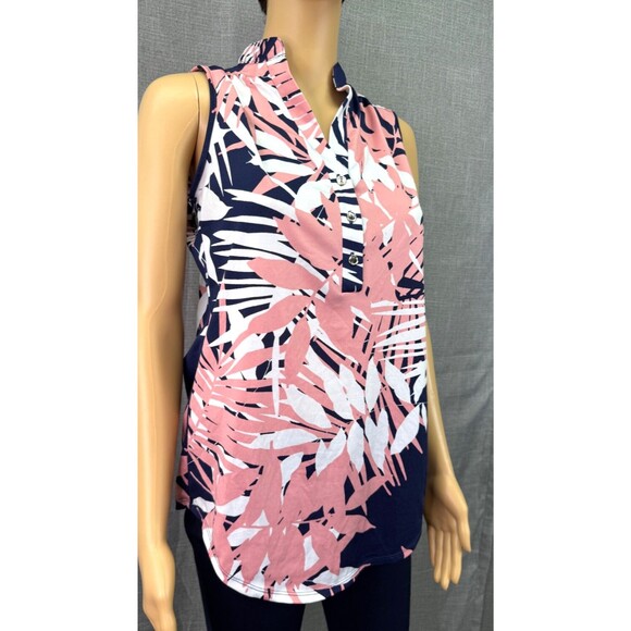PerSeption Concept Sleeveless Blouse Tropical Print Women's Size S Blue Pink - Picture 3 of 7
